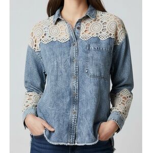 Oli & Hali Denim Button Up with Lace Accents